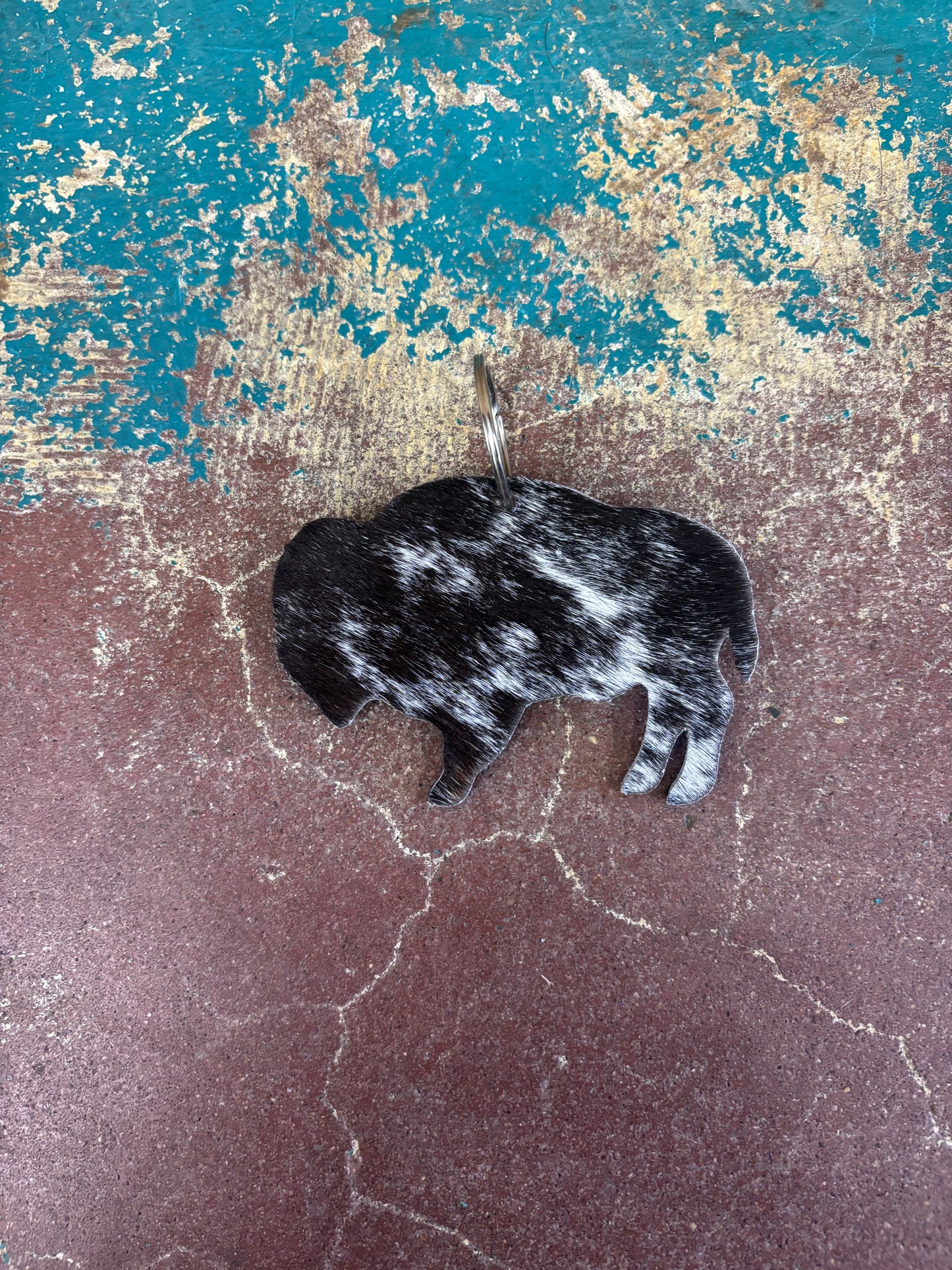 Black And White Cowhide Bison Key Chain