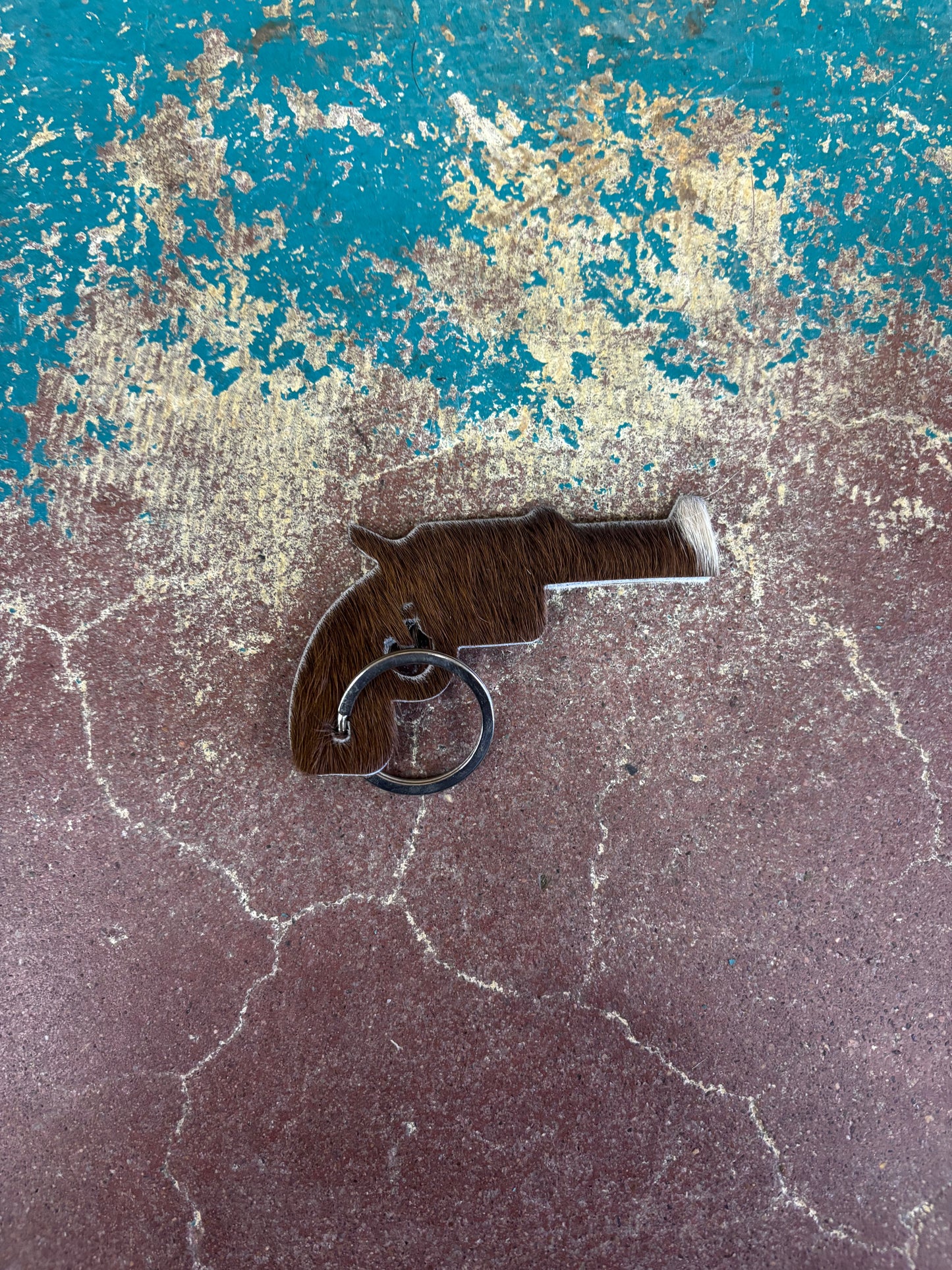 Brown and White Cowhide Pistol Key Chain