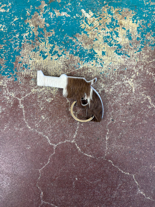 Brown and White Cowhide Pistol Key Chain