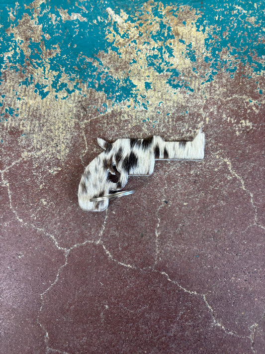 White and Black Cowhide Pistol Key Chain