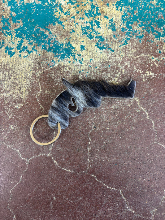 Black, Brown, White Cowhide Pistol Key Chain