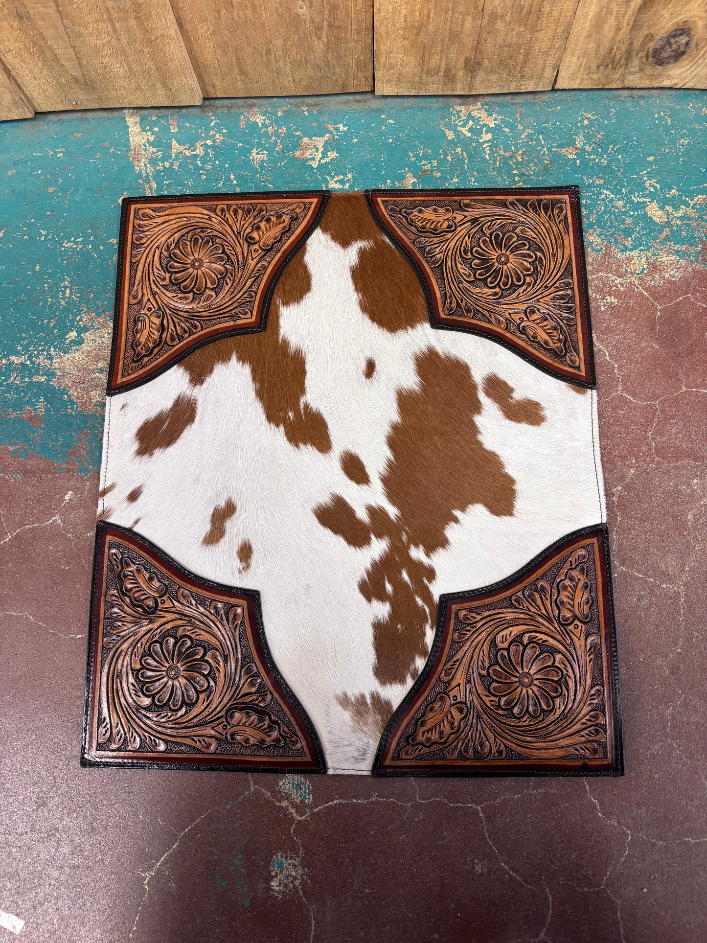 Red And White Cowhide Flower Tooled Placemat