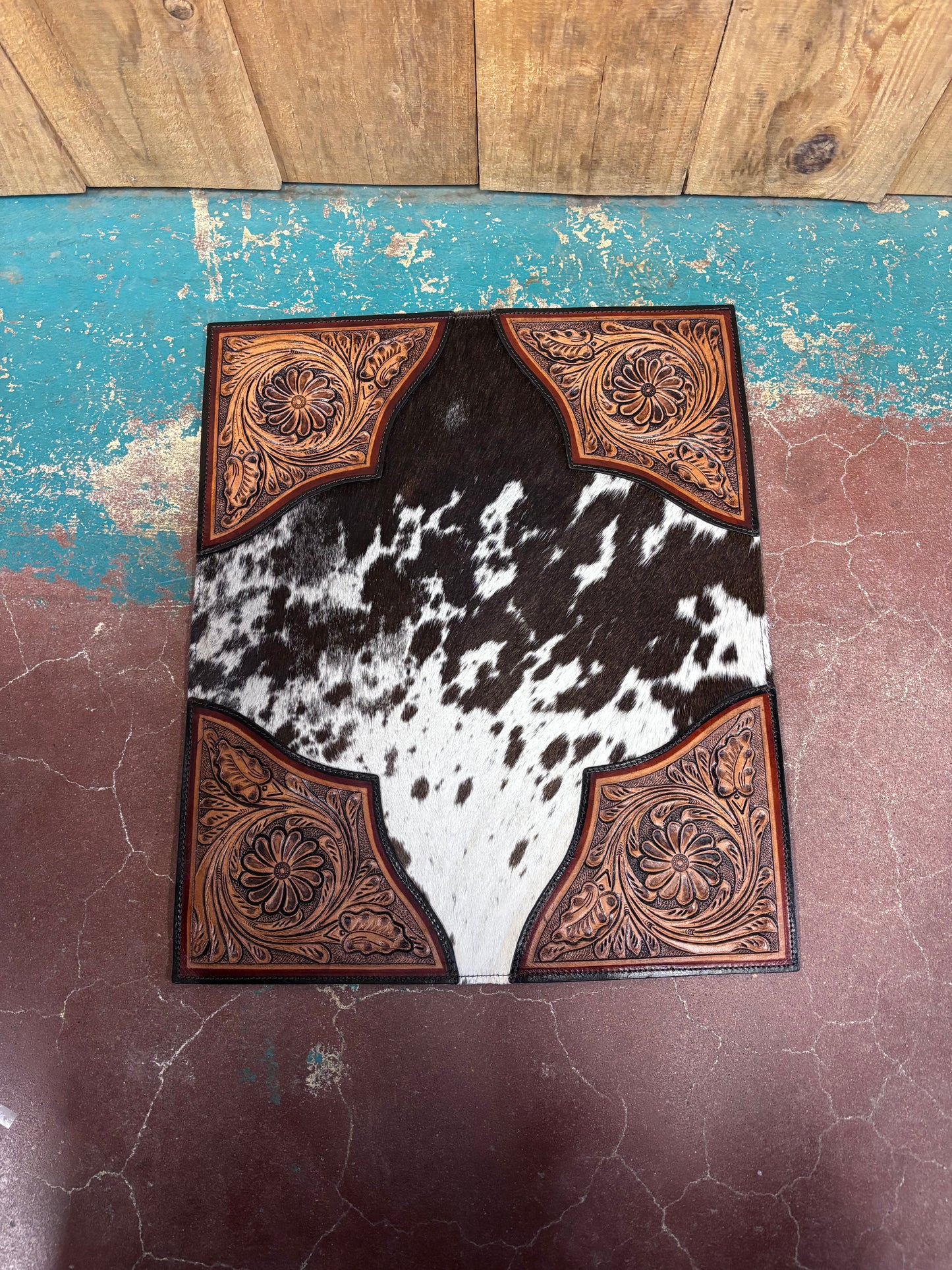 Black And White Cowhide Flower Tooled Placemat