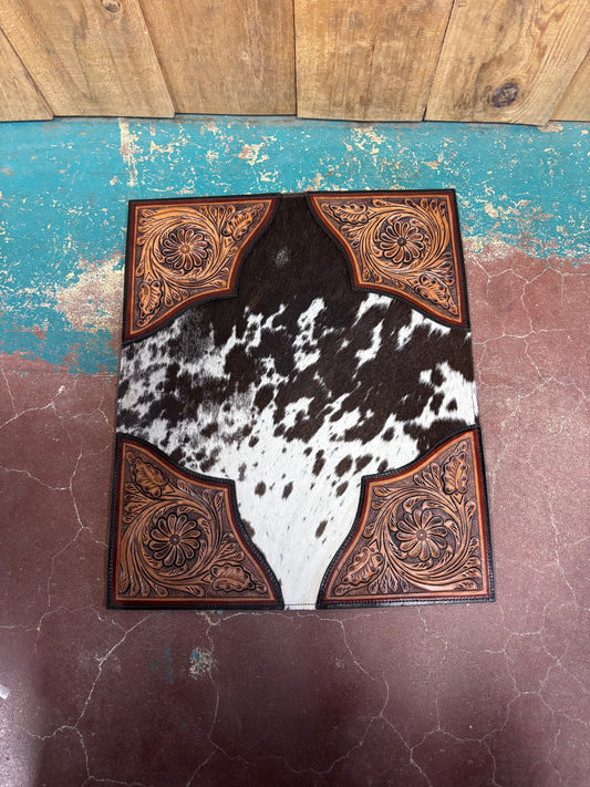 Black And White Cowhide Flower Tooled Placemat