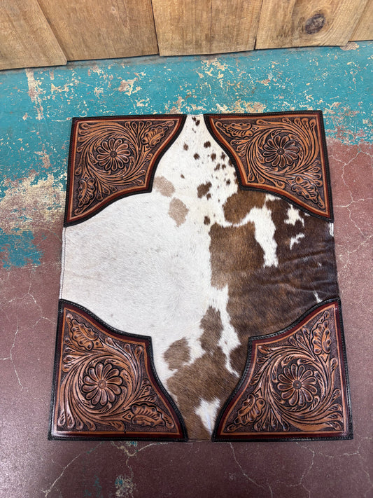 Brown And White Cowhide Flower Tooled Placemat