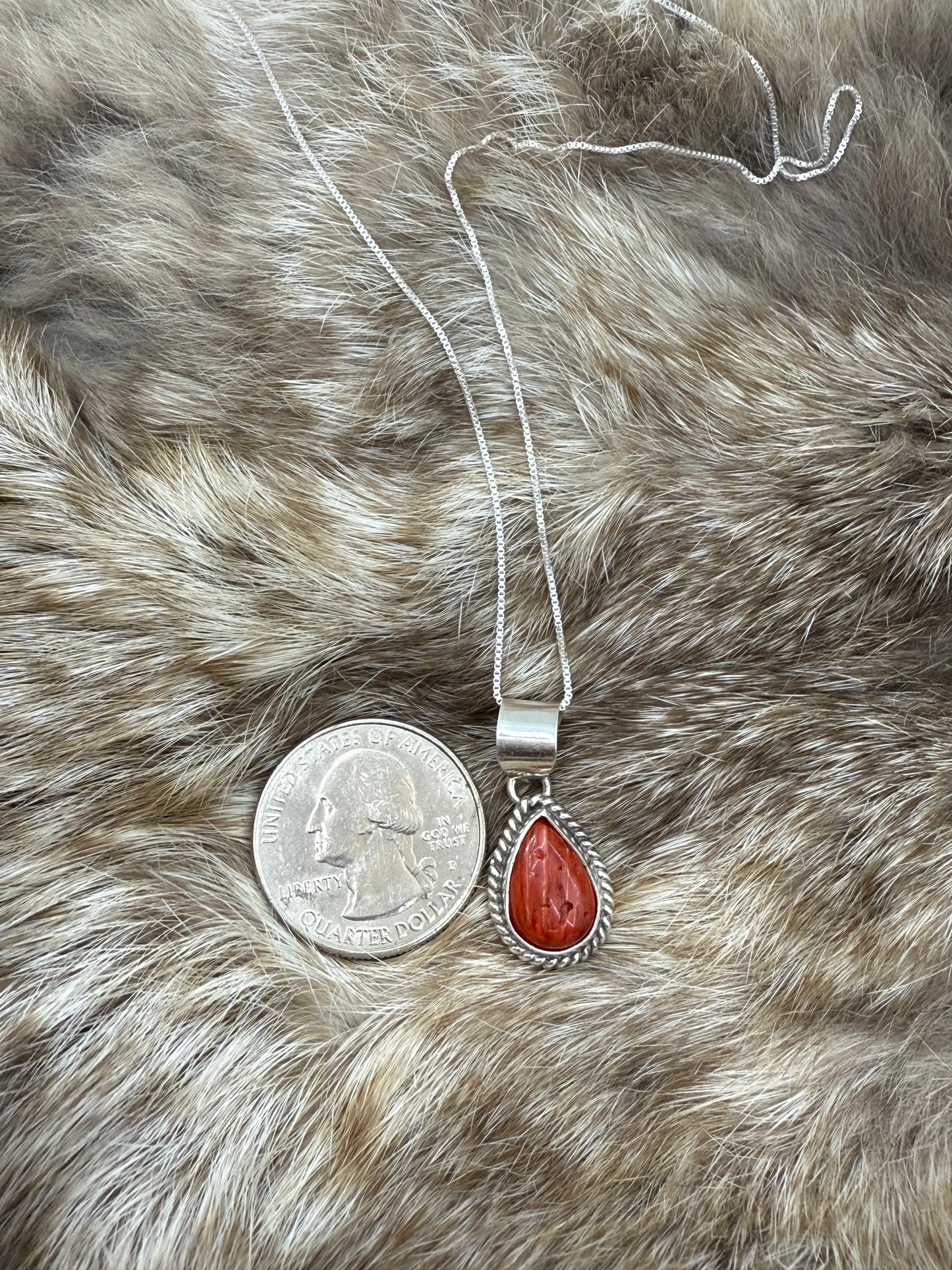 Teardrop Spiny Oyster Shell Pendant on 18" Chain by J. Frank & Byron Begay, Navajo