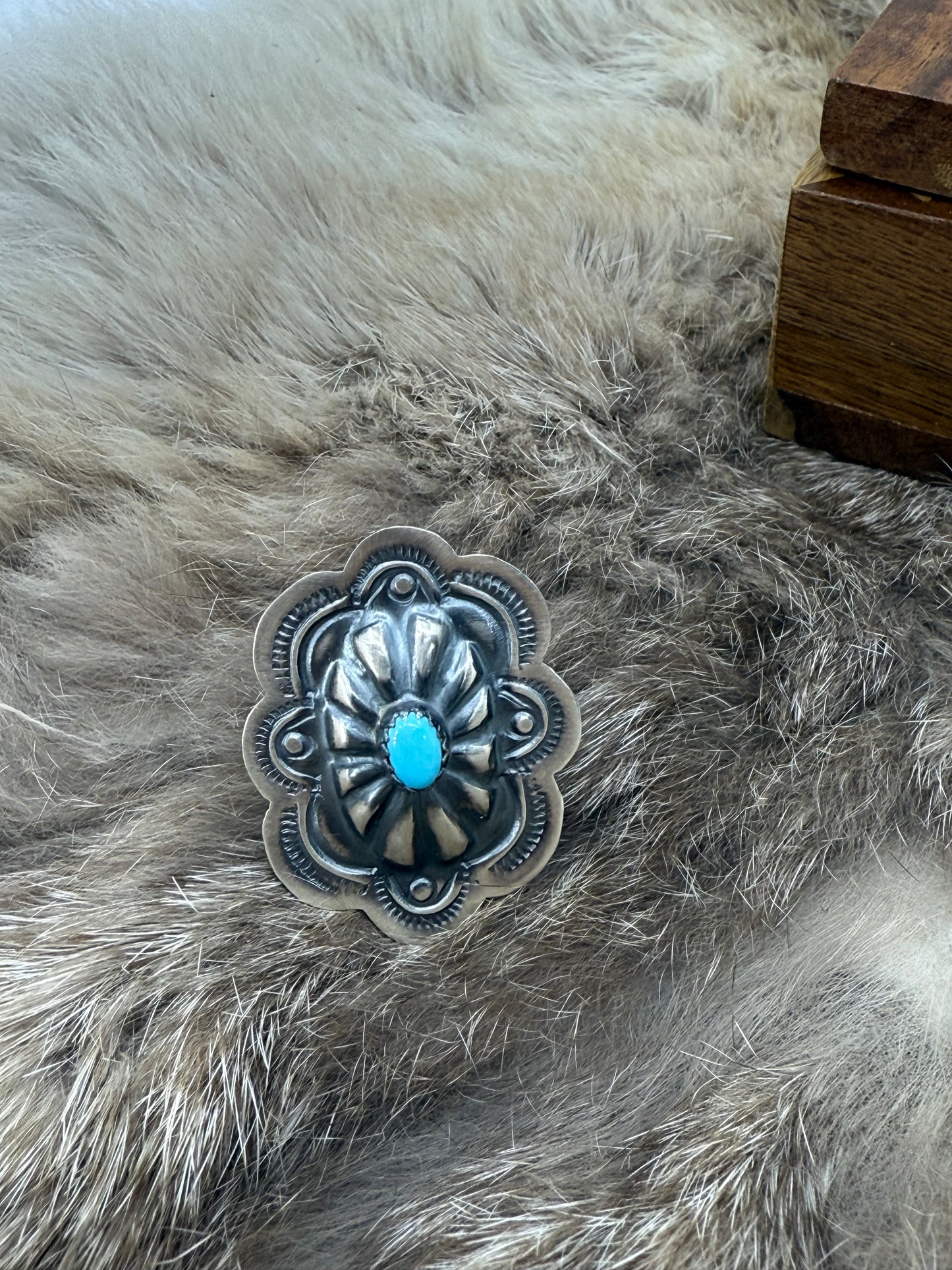 Oval Concho Ring with Turquoise by Lavina Benally, Navajo