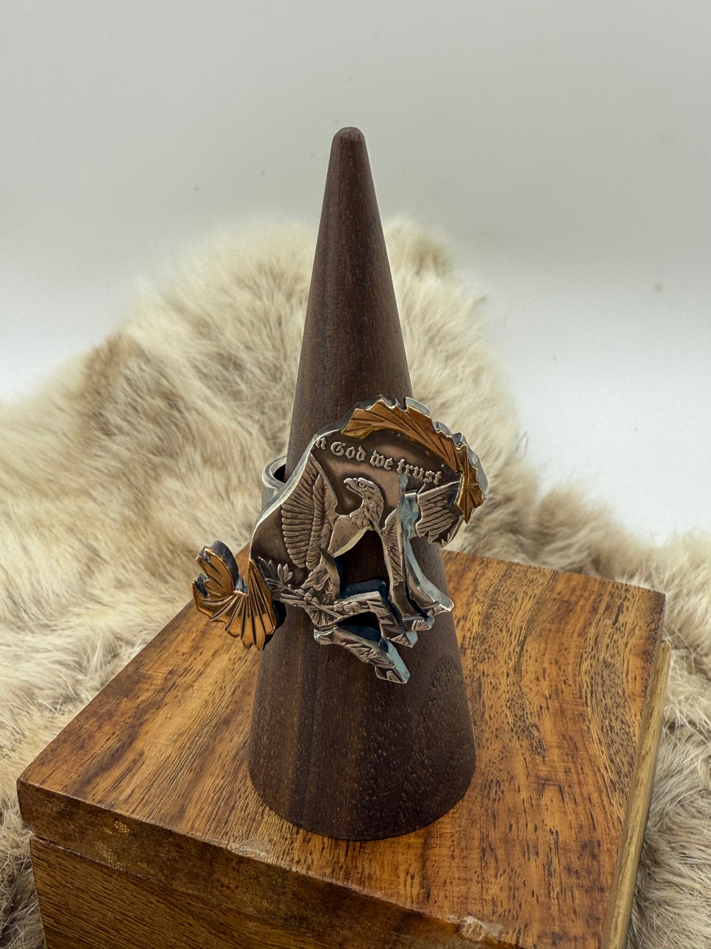 8.5 14k Gold Mane & Tail Silver Dollar Bronc Ring by Bad Bronc
