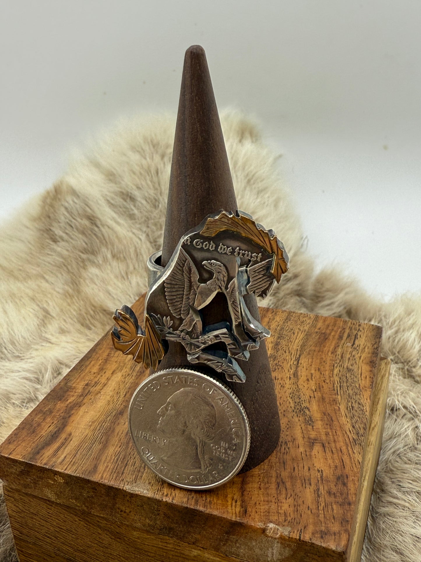 8.5 14k Gold Mane & Tail Silver Dollar Bronc Ring by Bad Bronc