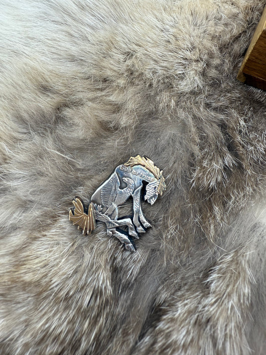 14k Gold Mane & Tail Silver Dollar Bronc Pendant by Bad Bronc 6.5mm bale