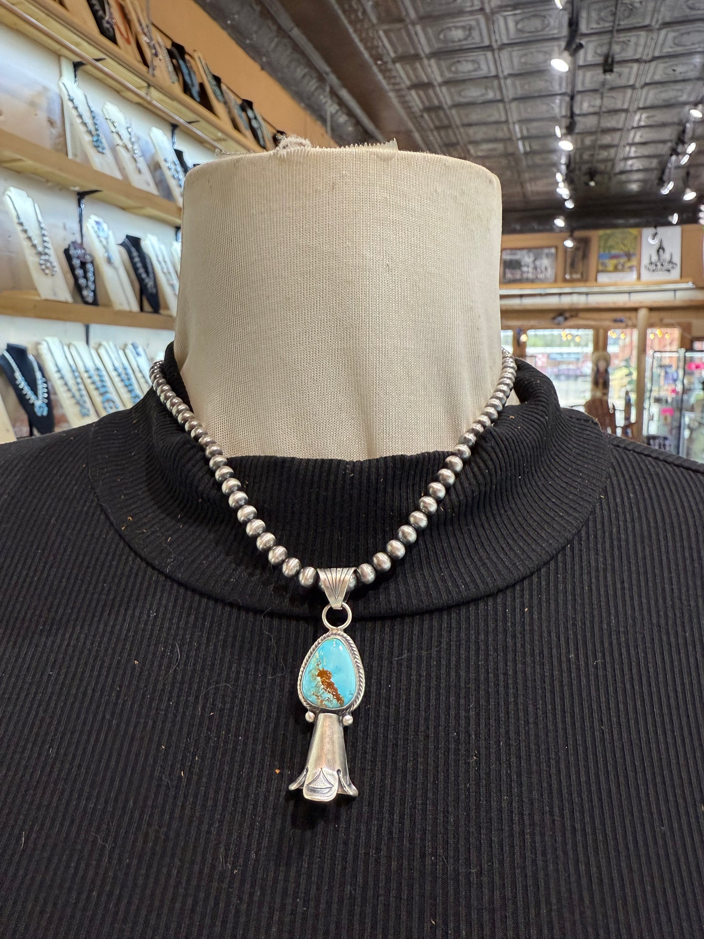 Sonoran Gold Turquoise Blossom Pendant by Sharon McCarthy, Navao