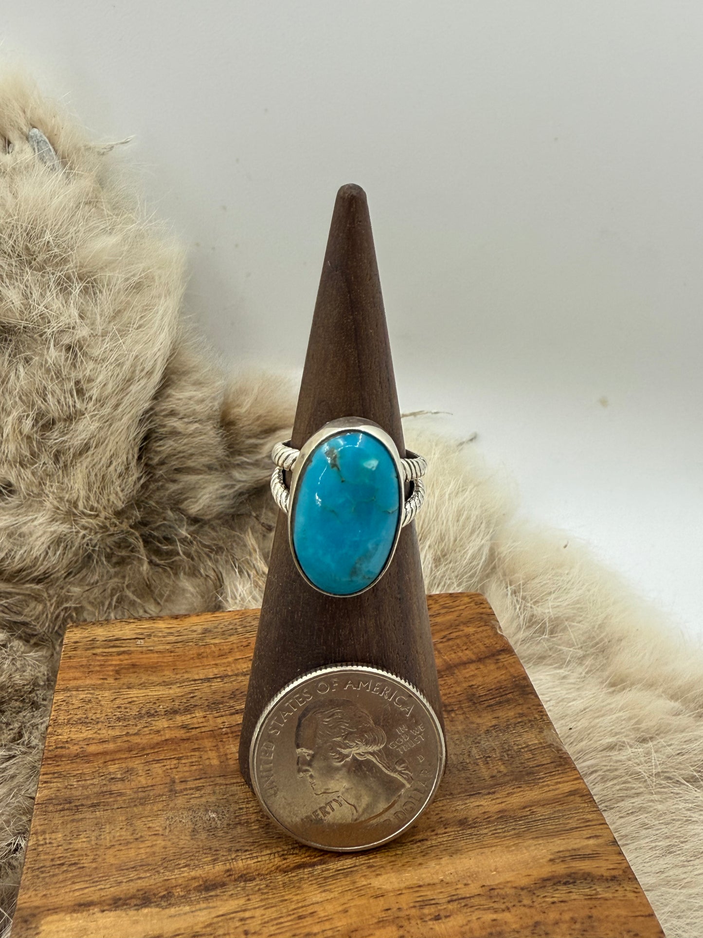 Size 6.0 Kingman Turquoise Oval Ring
