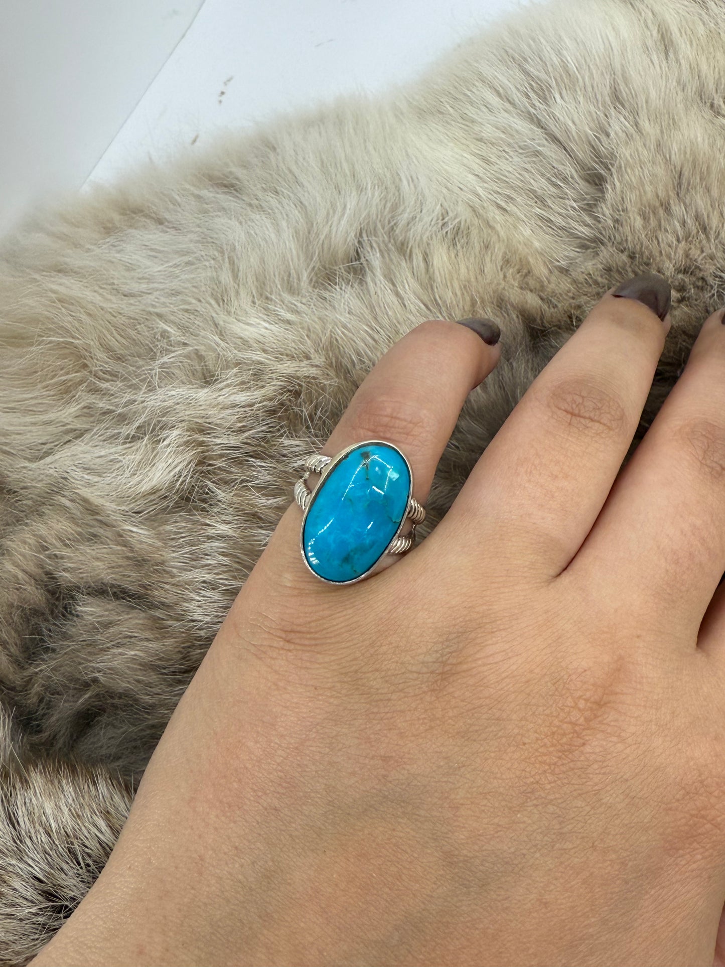 Size 6.0 Kingman Turquoise Oval Ring