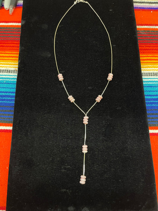 Liquid Silver and Pink Conch Shell Lariat Necklace