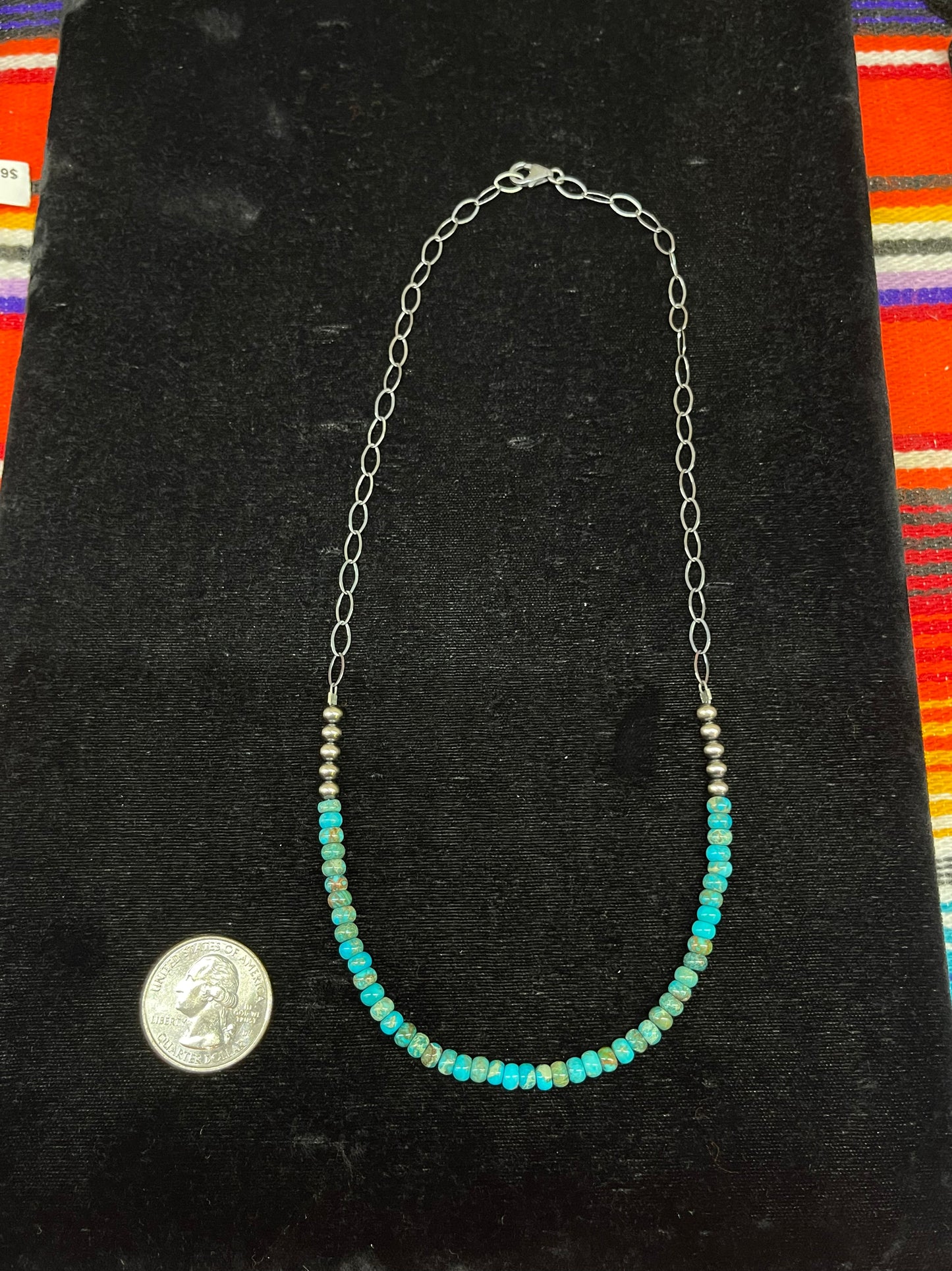 Navajo Pearls with Turquoise Chain Link Necklace