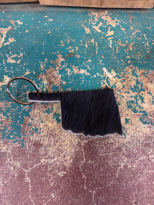 Black Cowhide Oklahoma Keychain
