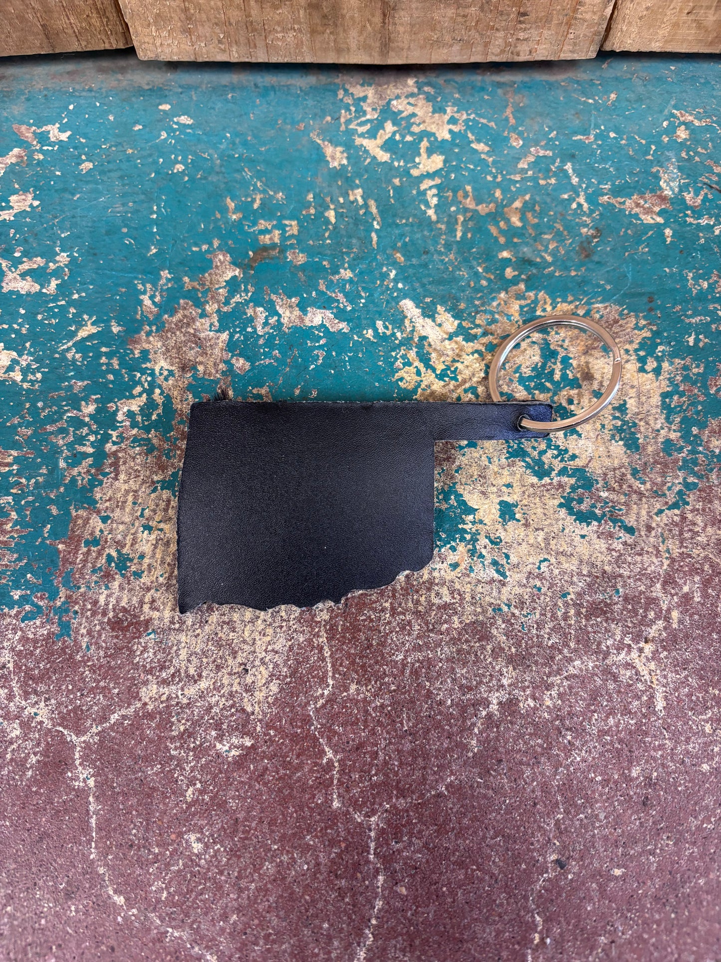 Black Cowhide Oklahoma Keychain