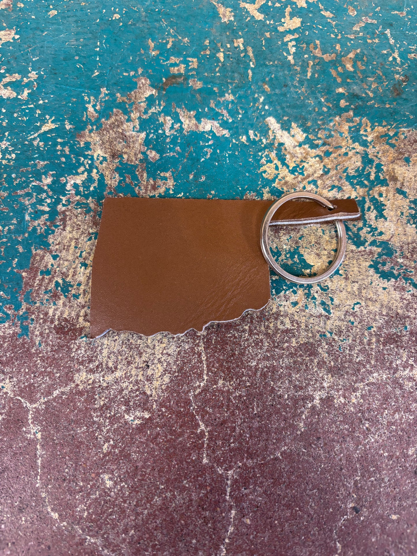 Brown And White Cowhide Oklahoma Keychain