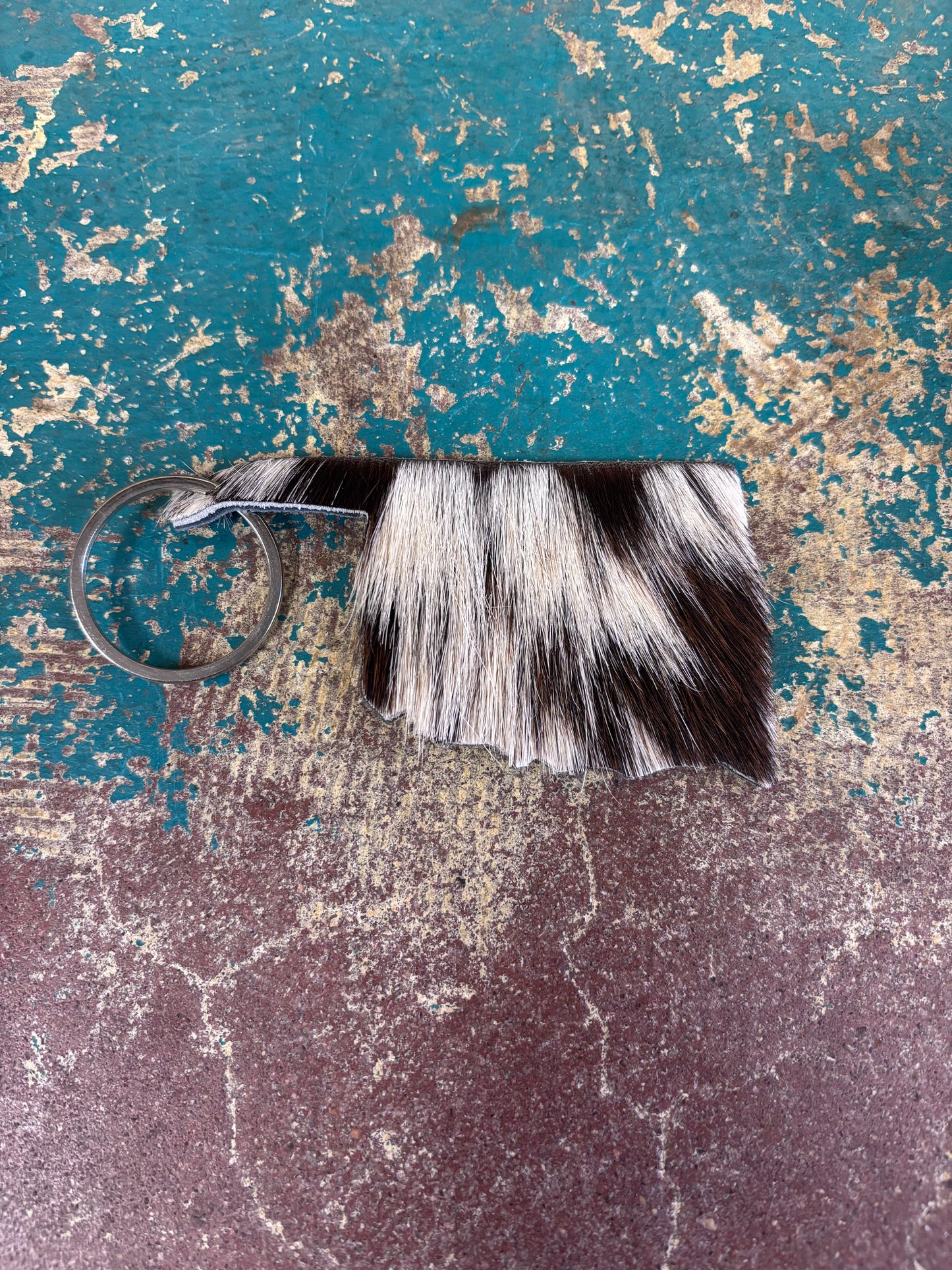 Black And White Cowhide Oklahoma Keychain