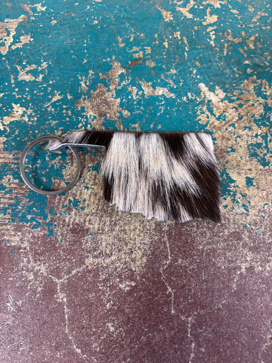 Black And White Cowhide Oklahoma Keychain