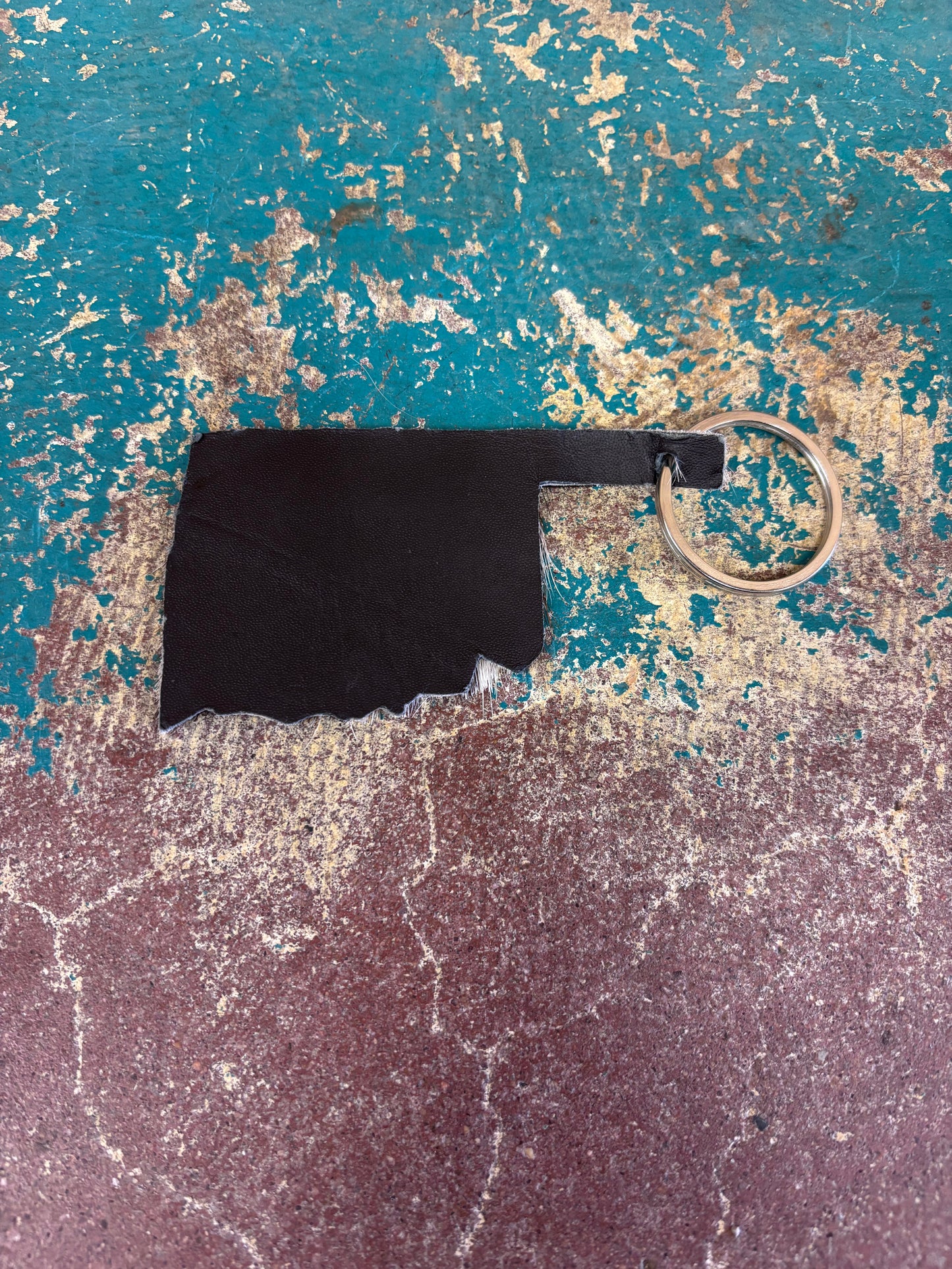 Black And White Cowhide Oklahoma Keychain