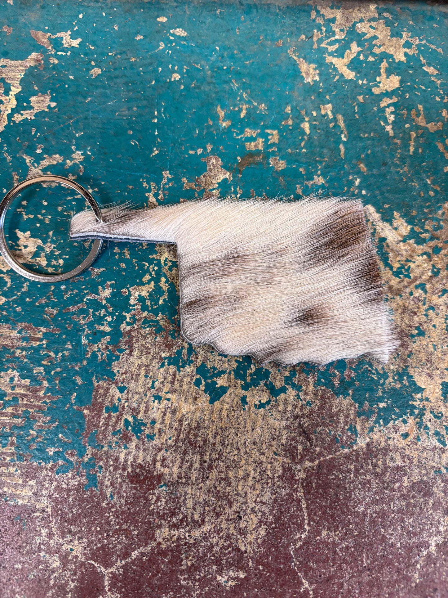 White Spotted Cowhide Oklahoma Keychain