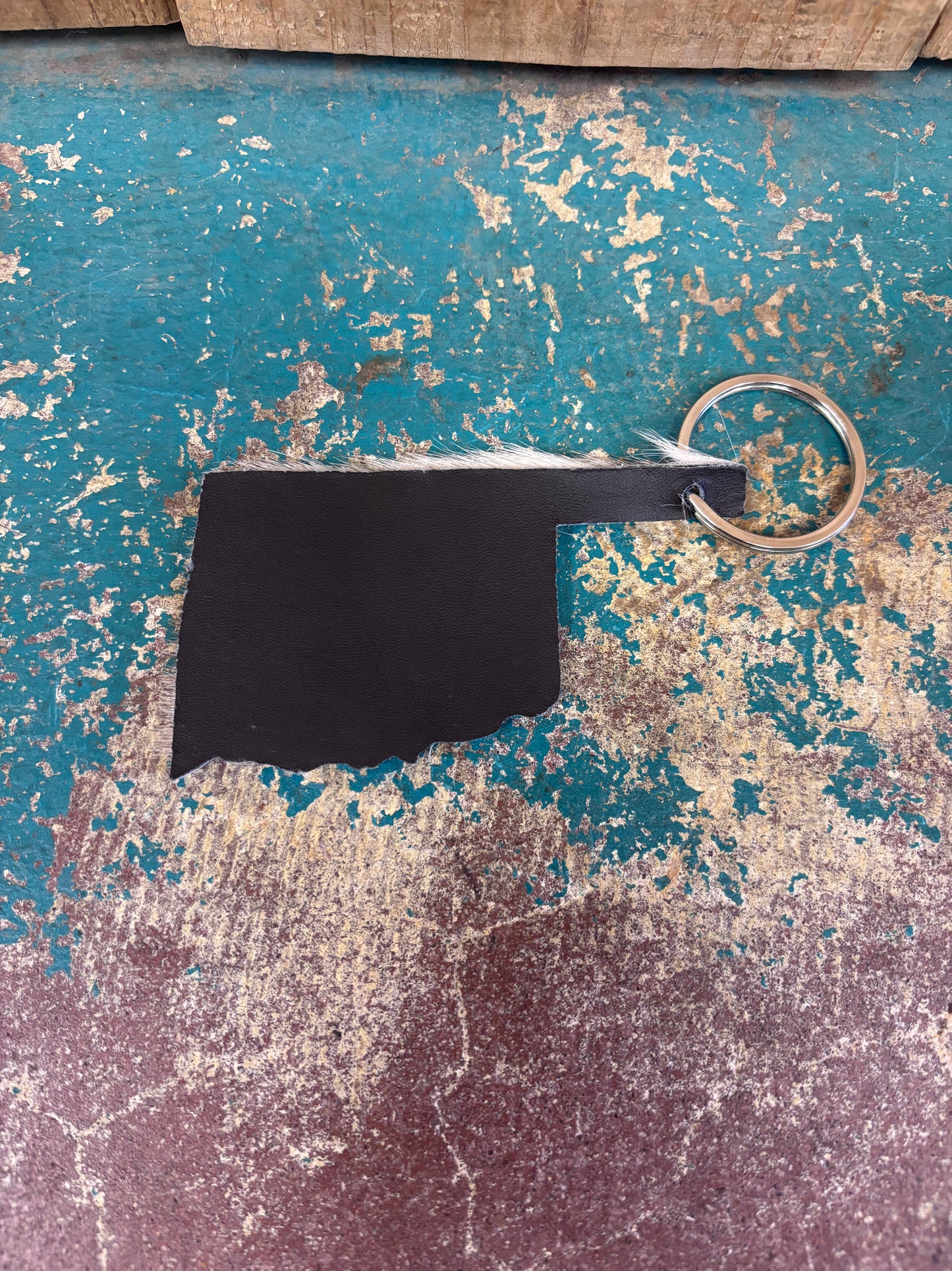 White Spotted Cowhide Oklahoma Keychain