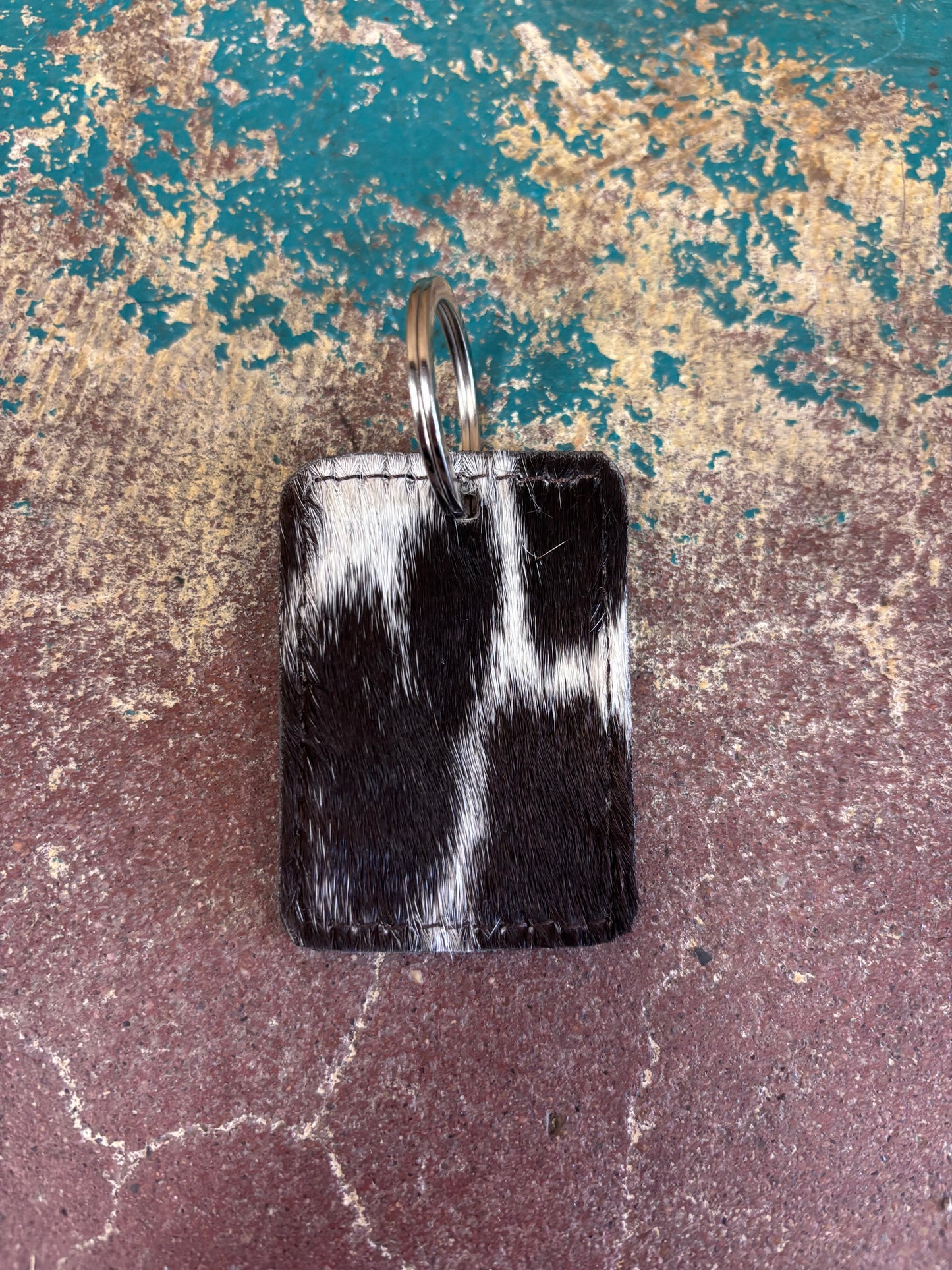Tooled Ace Card White And Black Cowhide Keychain