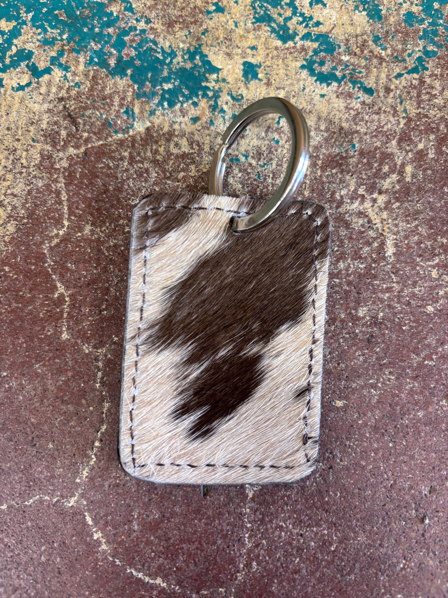 Tooled Ace Card White And Brown Cowhide Keychain