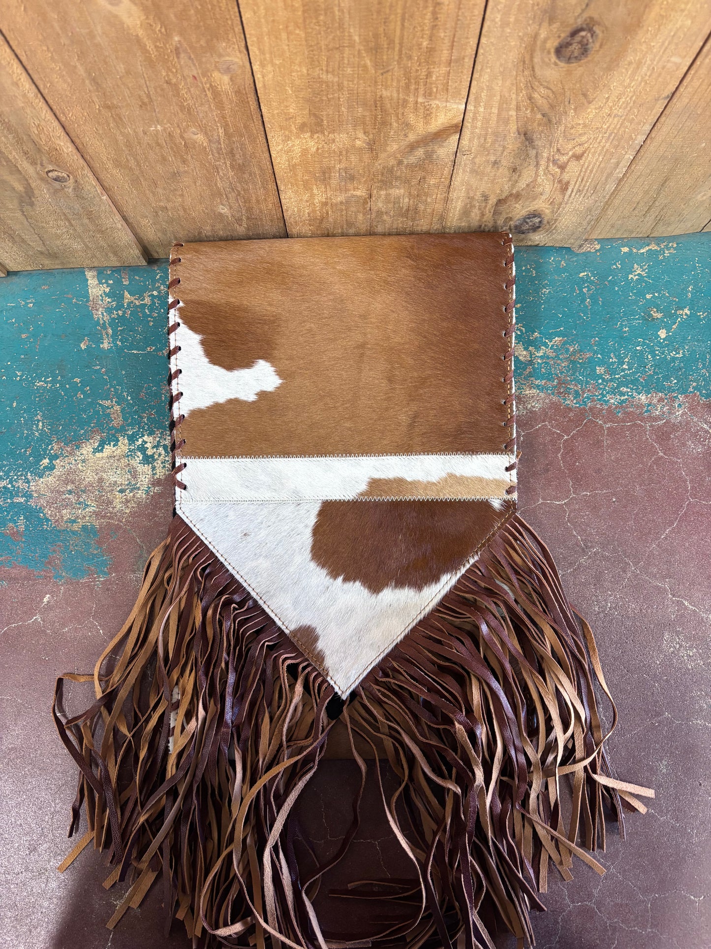 Brown And White Leather Cowhide Table Runner