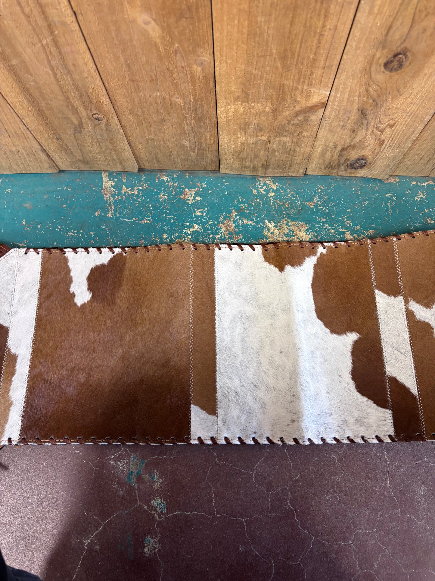 Brown And White Leather Cowhide Table Runner