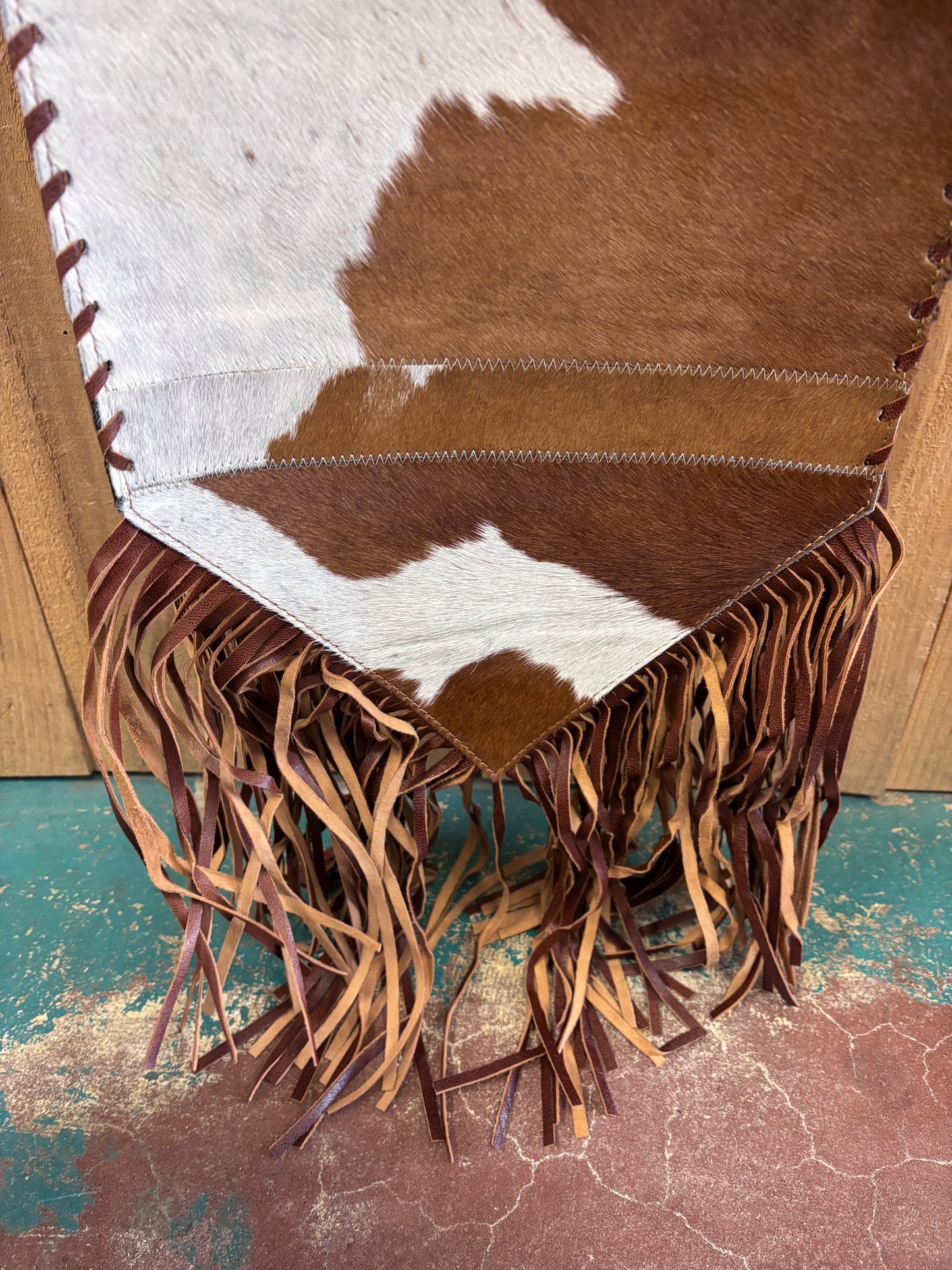 Brown And White Leather Cowhide Table Runner