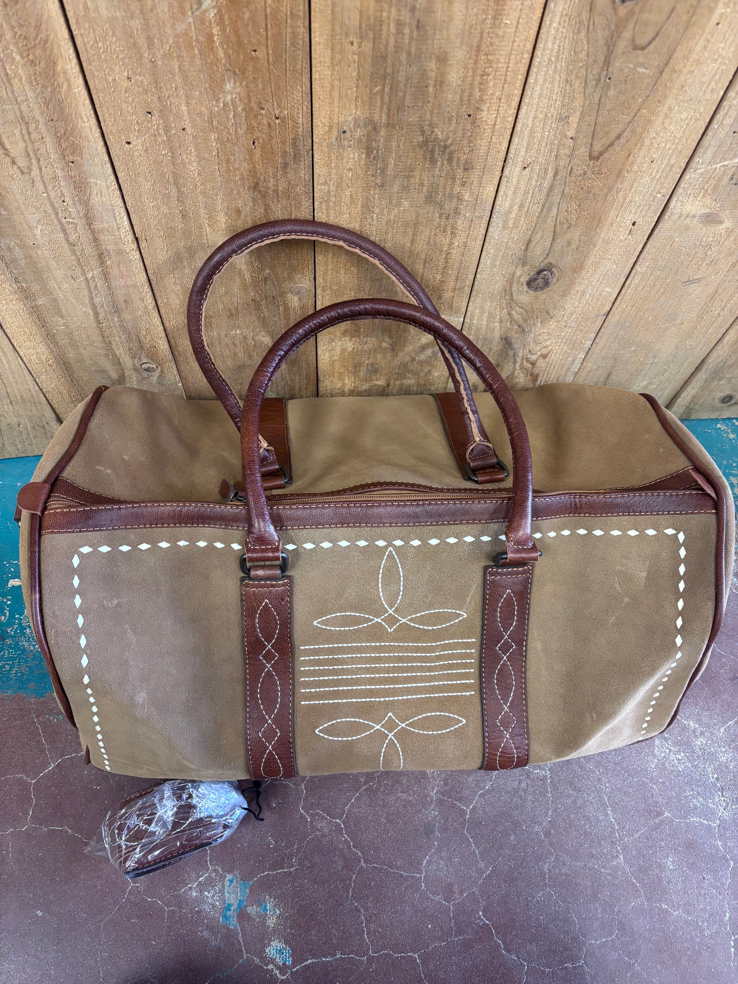 Tan Suede Leather Boot Stitched Duffle Bag