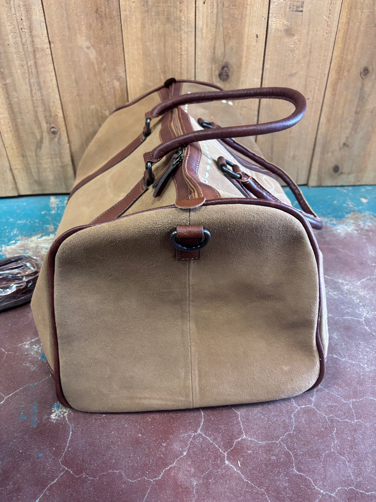 Tan Suede Leather Boot Stitched Duffle Bag