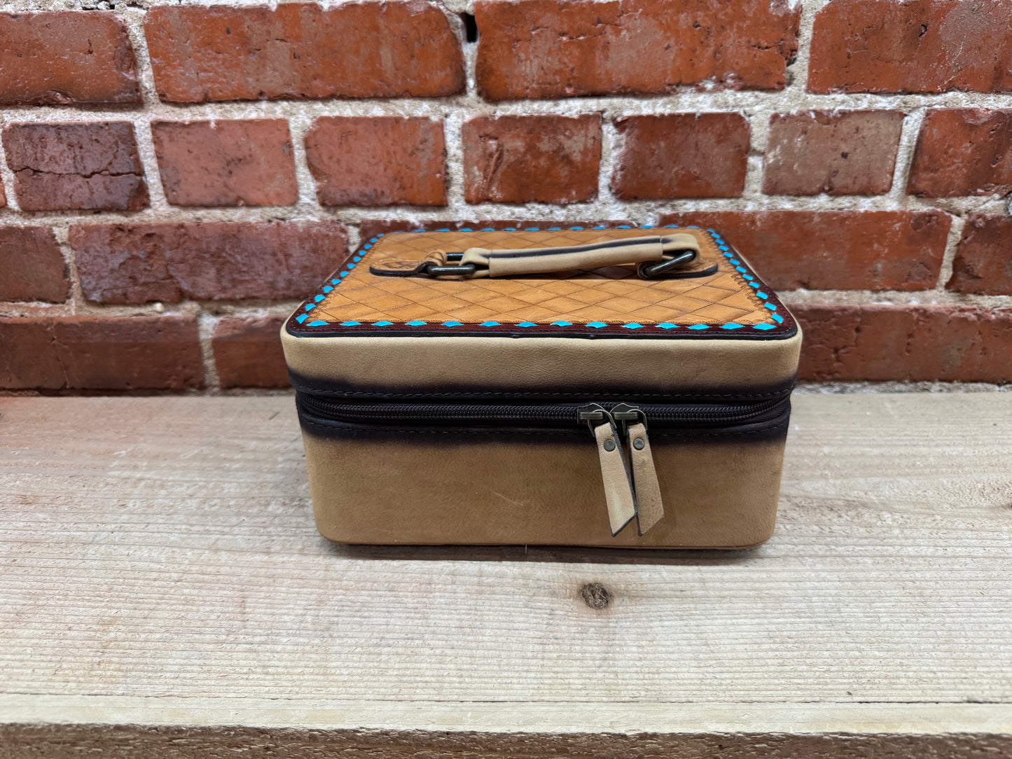 Leather Jewelry Box Blue Stitching