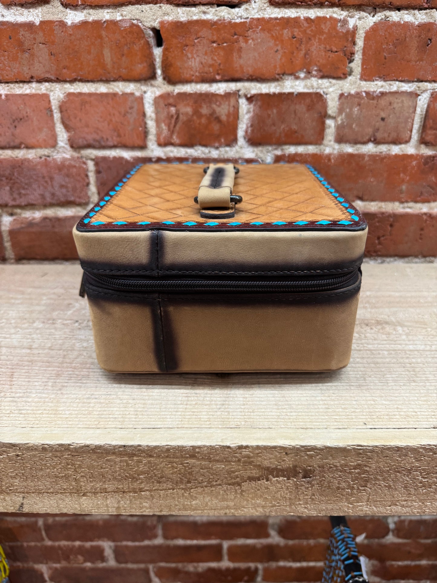 Leather Jewelry Box Blue Stitching