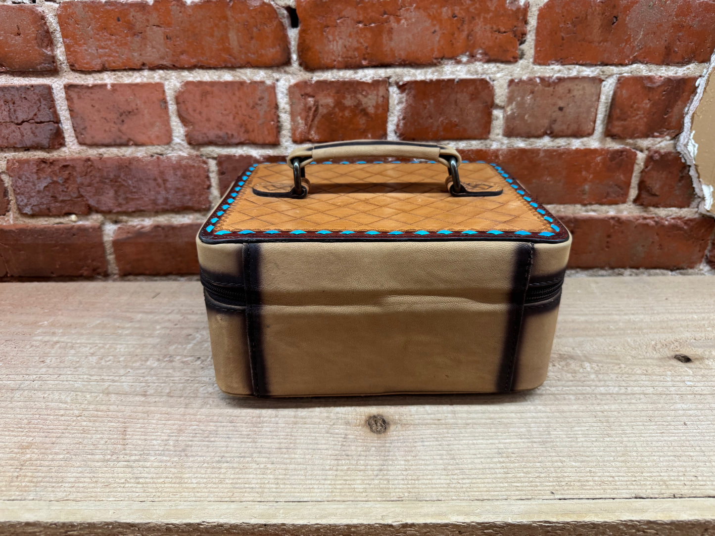 Leather Jewelry Box Blue Stitching