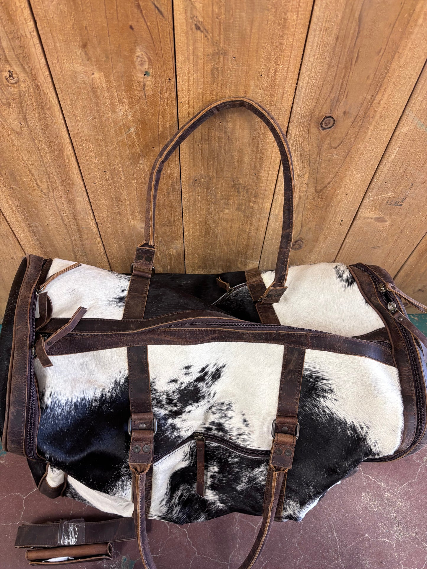Black And White Cowhide Leather Duffle Bag