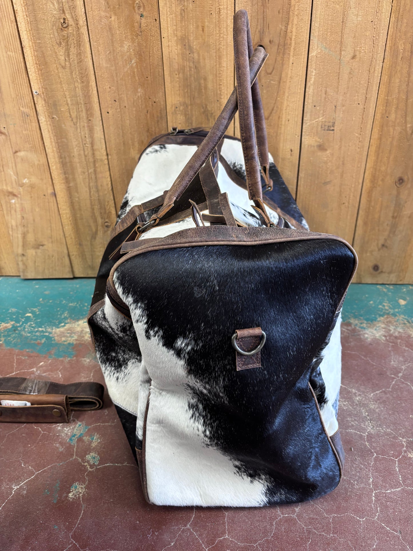 Black And White Cowhide Leather Duffle Bag