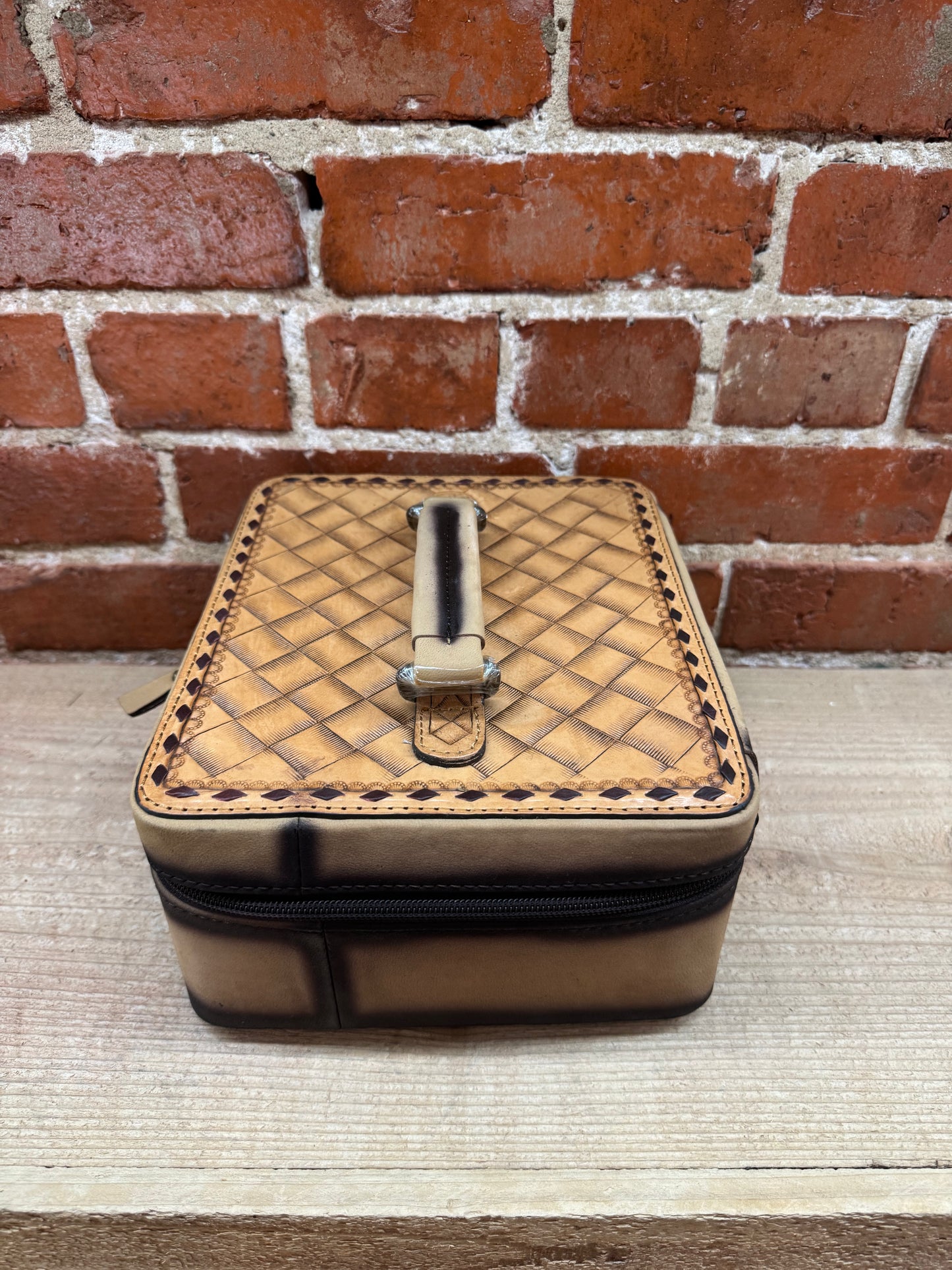 Leather Jewelry Box Brown Stitching