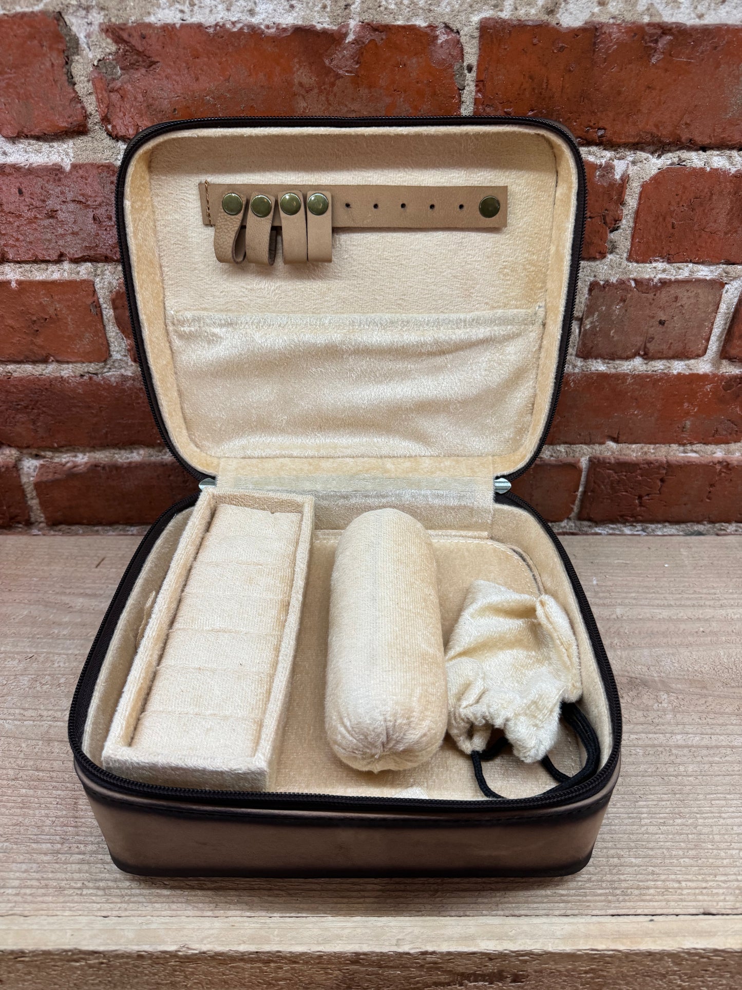 Leather Jewelry Box Brown Stitching