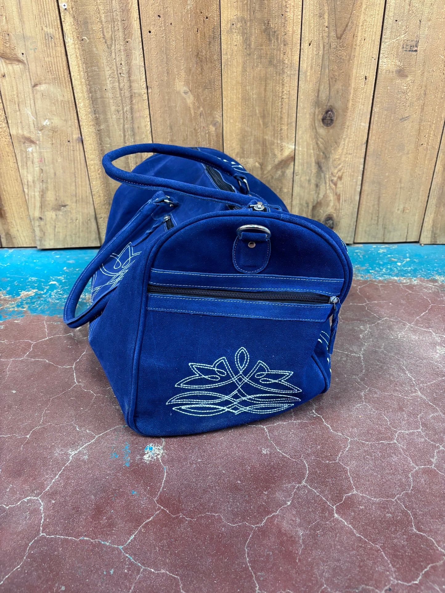 Blue Suede Leather Boot Stitched Duffle Bag