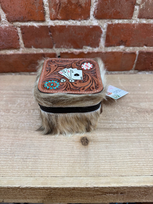 Suit of Aces on Tooled Leather with Cowhide Jewelry Box