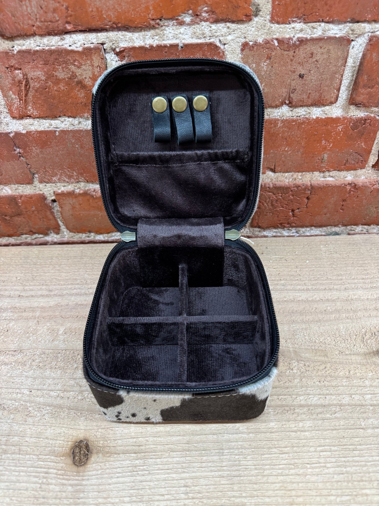 Black and Teal Checkered Painted Leather and Cowhide Small Square Jewelry Box