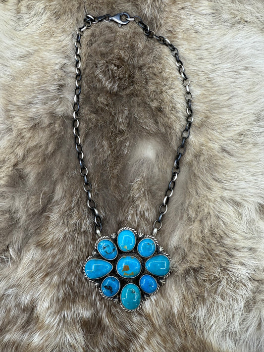 16" Kingman Turquoise Cluster Necklace by Augustine Largo, Navajo