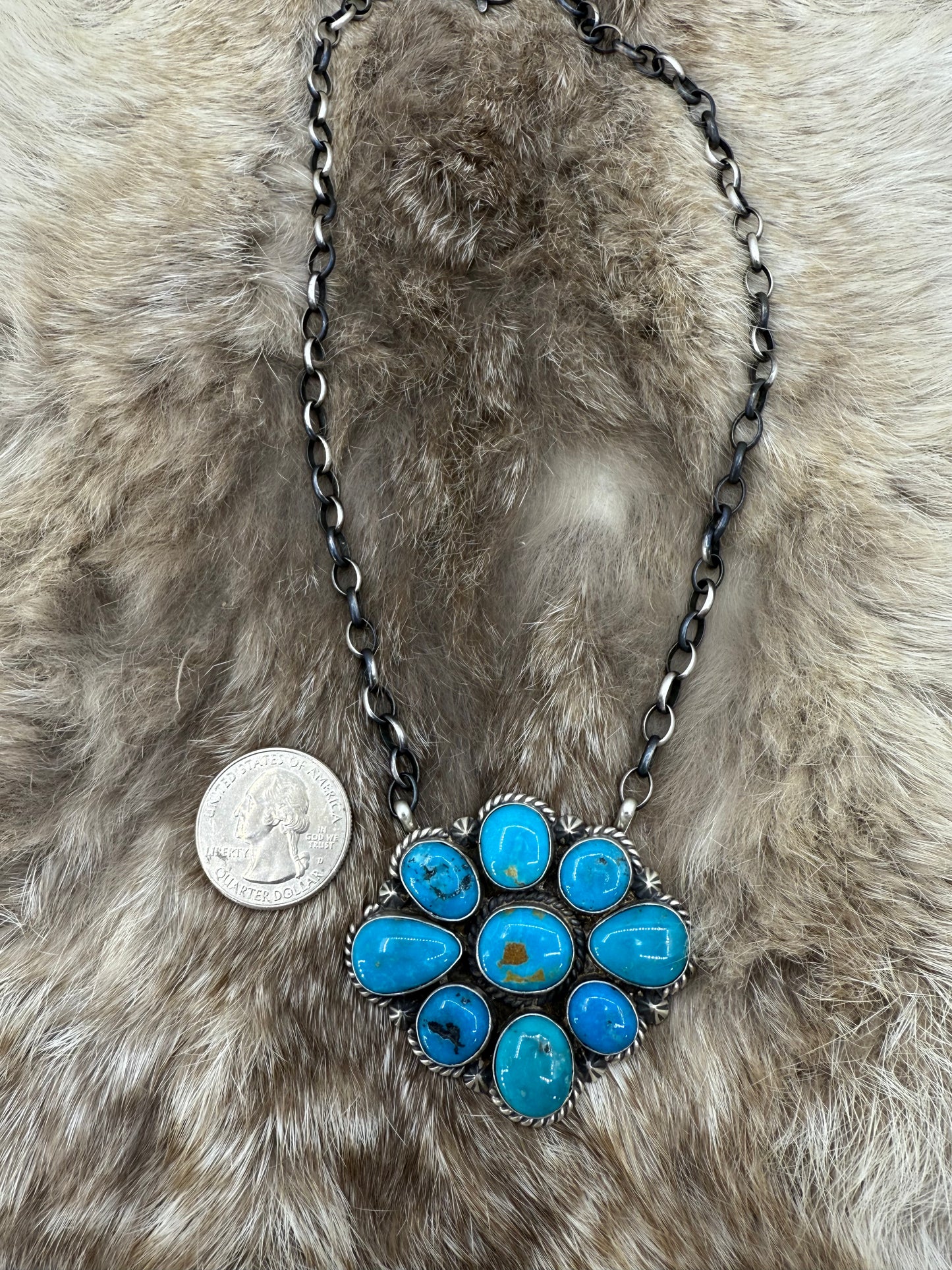 16" Kingman Turquoise Cluster Necklace by Augustine Largo, Navajo