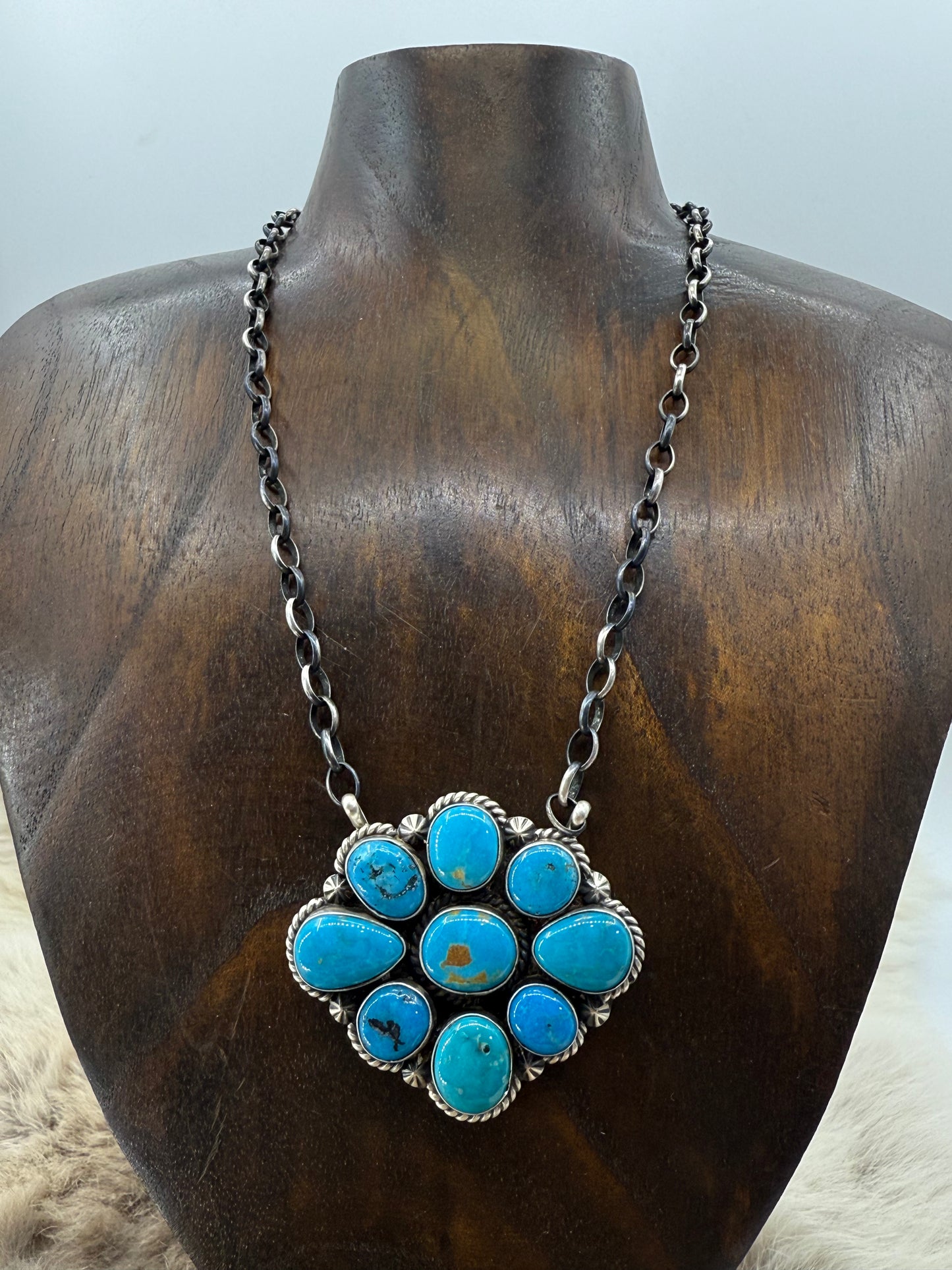 16" Kingman Turquoise Cluster Necklace by Augustine Largo, Navajo