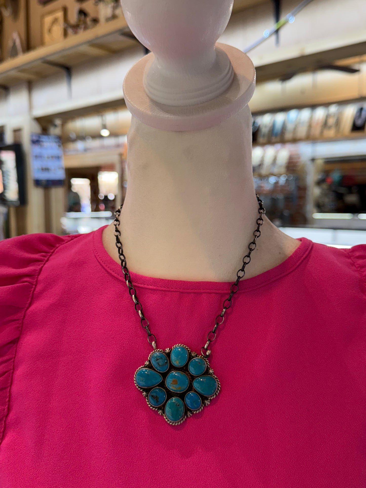 16" Kingman Turquoise Cluster Necklace by Augustine Largo, Navajo