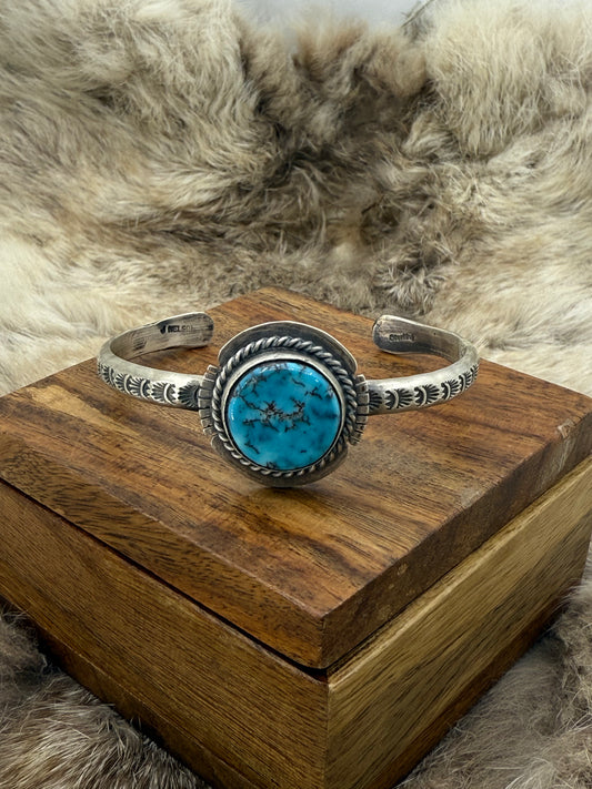 5.5"-6" Kingman Turquoise Bracelet by John Nelson, Navajo