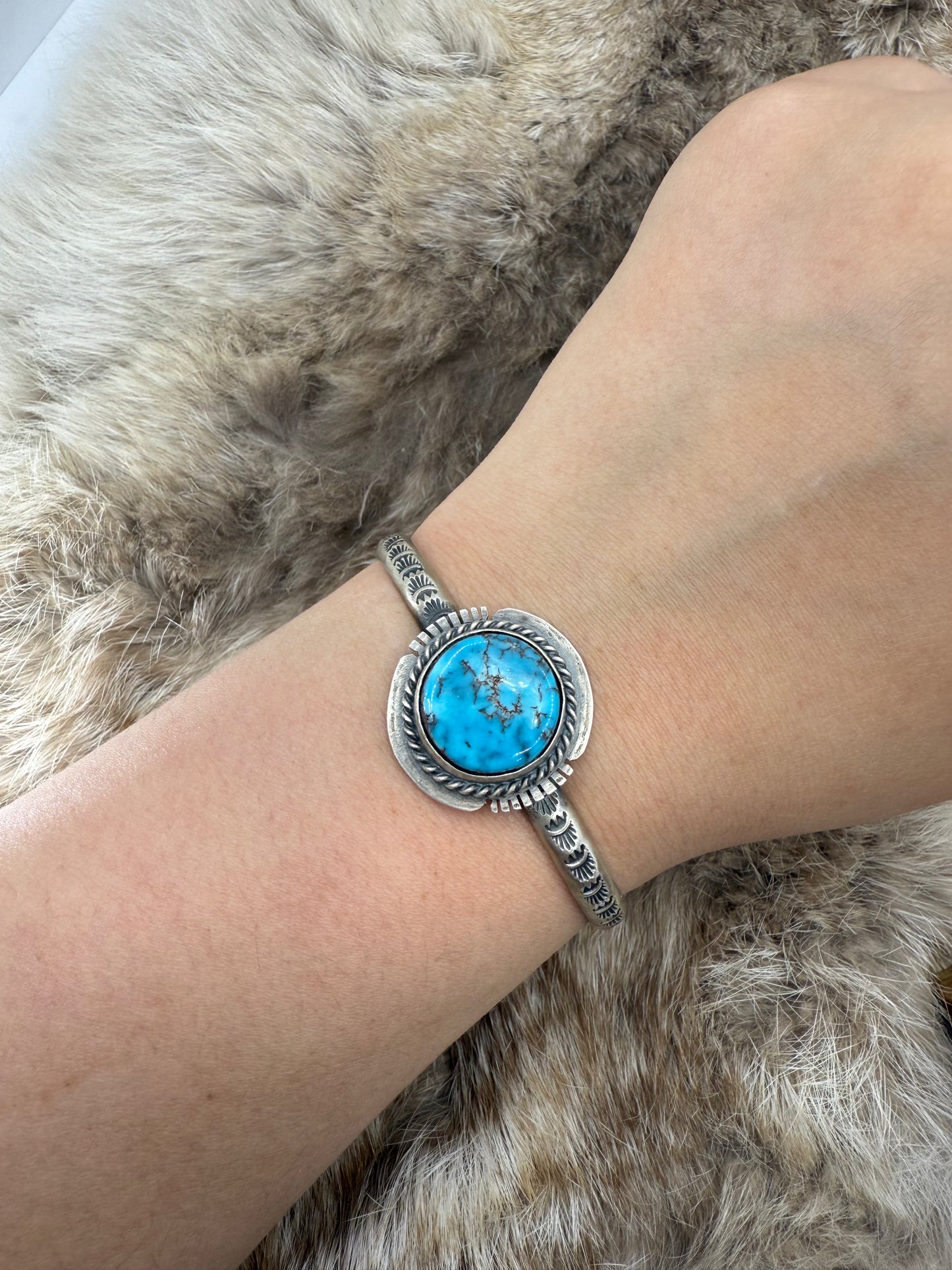 5.5"-6" Kingman Turquoise Bracelet by John Nelson, Navajo